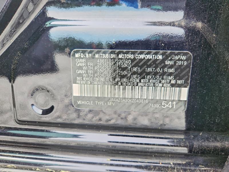 50855696 :رقم المزاد ، JA4AZ3A30KZ043816 vin ، 2019 Mitsubishi Outlander مزاد بيع