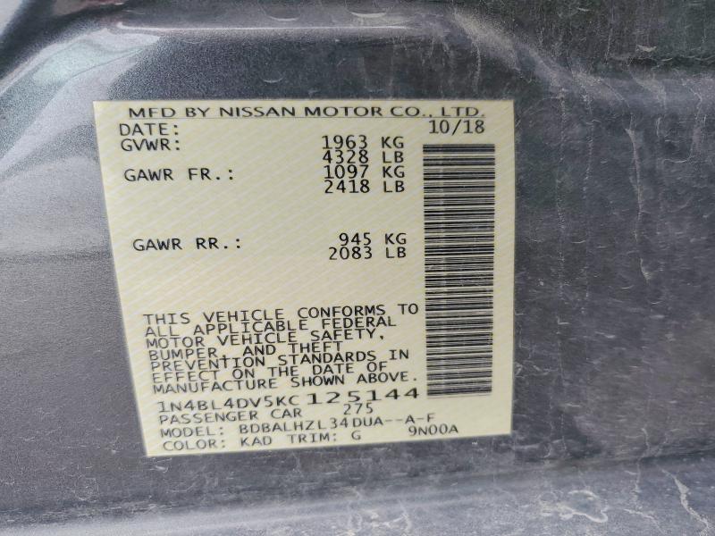 Aukcja sprzedaży 2019 Nissan Altima, vin: 1N4BL4DV5KC125144, numer aukcji: 54054126