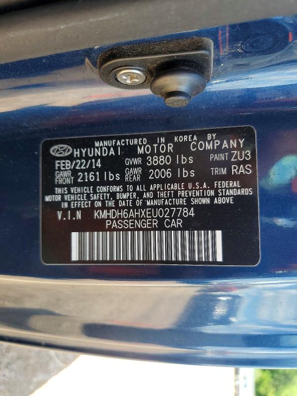52804996 :رقم المزاد ، KMHDH6AHXEU027784 vin ، 2014 Hyundai Elantra Coupe مزاد بيع