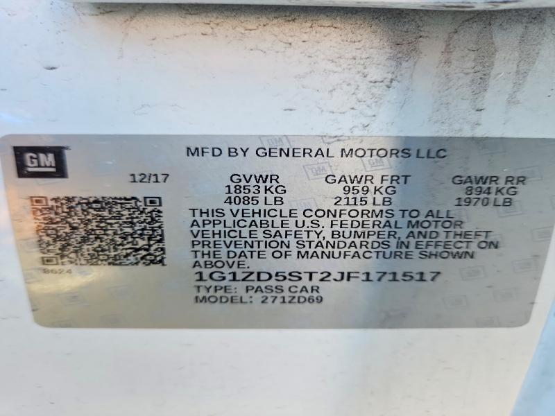 2018 Chevrolet Malibu მანქანა იყიდება აუქციონზე, vin: 1G1ZD5ST2JF171517, აუქციონის ნომერი: 51901816