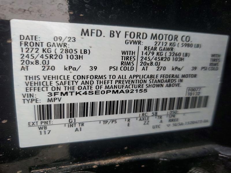 Продаж на аукціоні авто 2023 Ford Mustang Mach-e, vin: 3FMTK4SE0PMA92155, номер лоту: 53356706
