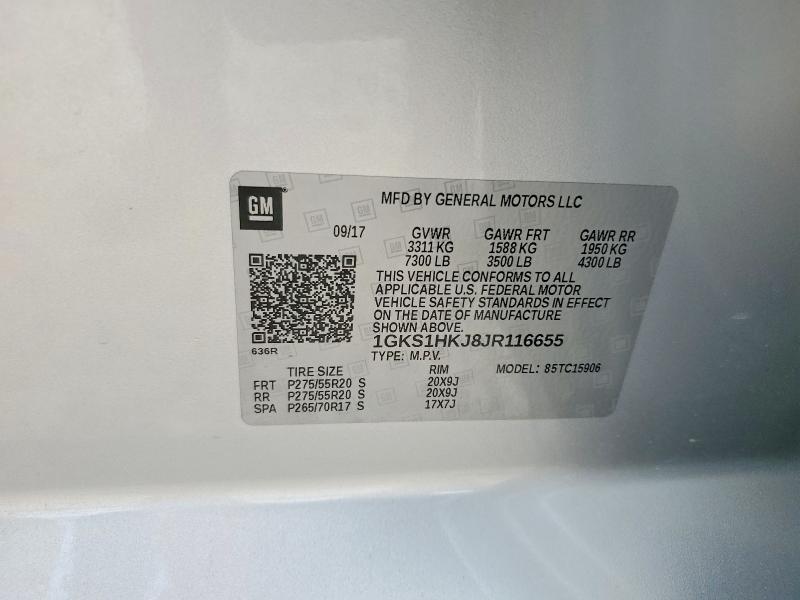 Aukcja sprzedaży 2018 Gmc Yukon Xl, vin: 1GKS1HKJ8JR116655, numer aukcji: 53964366