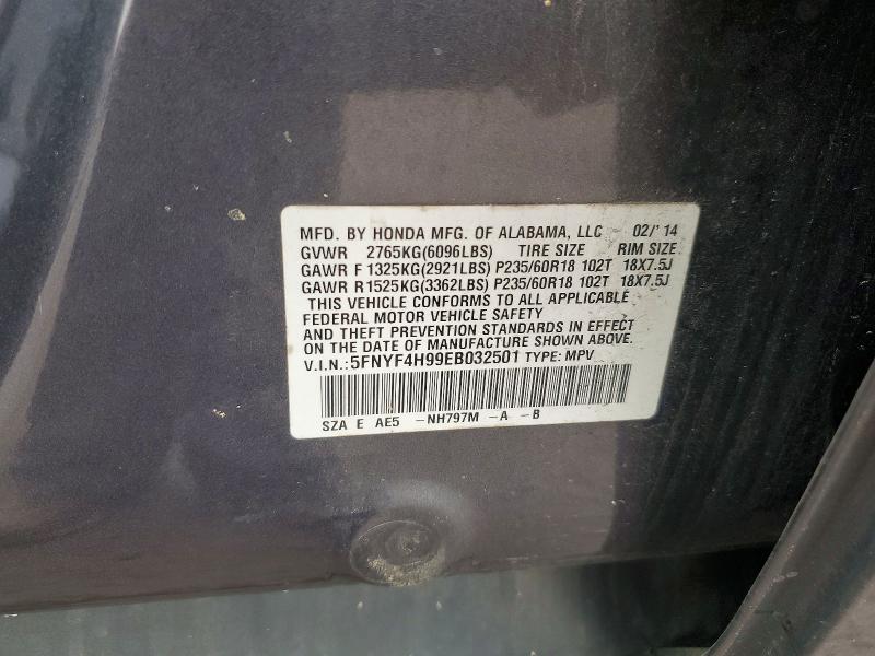 54844046 :رقم المزاد ، 5FNYF4H99EB032501 vin ، 2014 Honda Pilot مزاد بيع