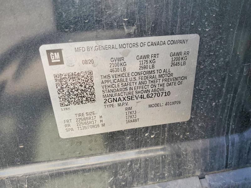 54516716 :رقم المزاد ، 2GNAXSEV4L6270710 vin ، 2020 Chevrolet Equinox مزاد بيع