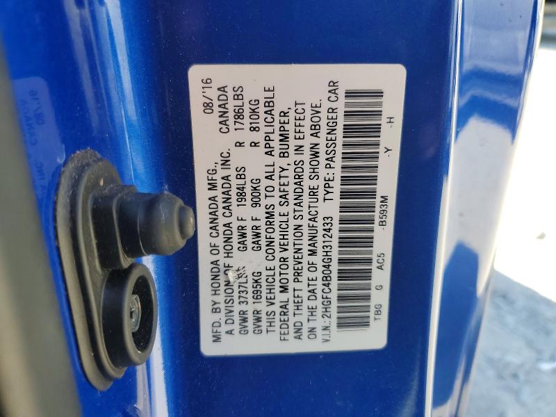 53280306 :رقم المزاد ، 2HGFC4B04GH312433 vin ، 2016 Honda Civic مزاد بيع