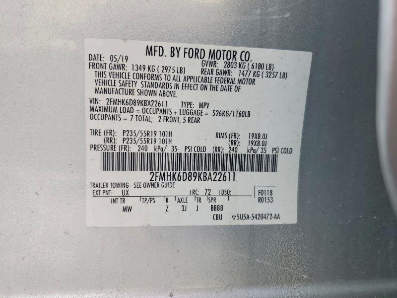 Aukcja sprzedaży 2019 Ford Flex, vin: 2FMHK6D89KBA22611, numer aukcji: 52199926