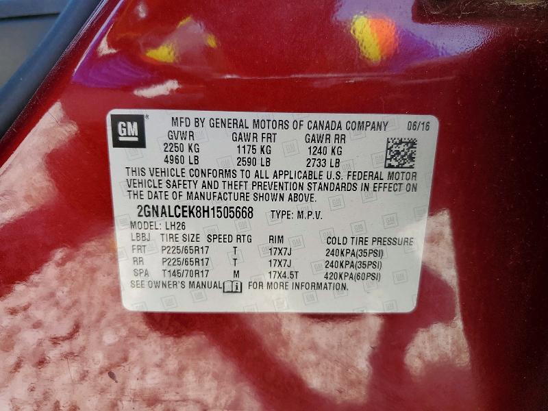 Aukcja sprzedaży 2017 Chevrolet Equinox, vin: 2GNALCEK8H1505668, numer aukcji: 53953656