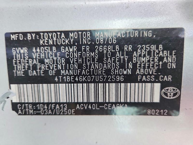 54978296 :رقم المزاد ، 4T1BE46K07U572596 vin ، 2007 Toyota Camry مزاد بيع