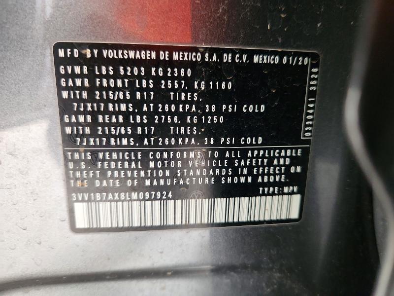 Aukcja sprzedaży 2020 Volkswagen Tiguan, vin: 3VV1B7AX8LM097924, numer aukcji: 54230056
