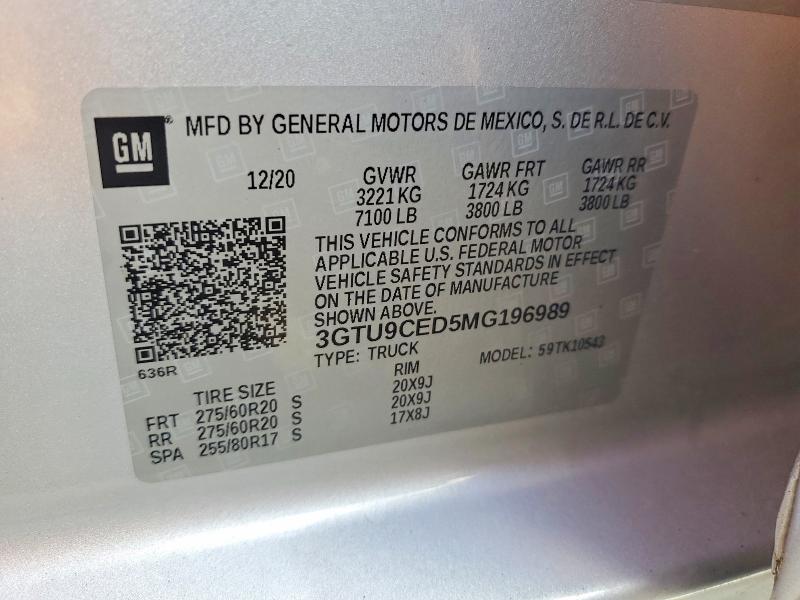 Aukcja sprzedaży 2021 Gmc Sierra, vin: 3GTU9CED5MG196989, numer aukcji: 53464216