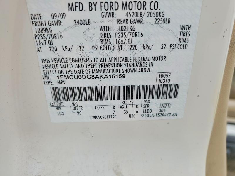 53613706 :رقم المزاد ، 1FMCU0DG8AKA15159 vin ، 2010 Ford Escape مزاد بيع