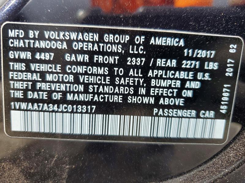 52091116 :رقم المزاد ، 1VWAA7A34JC013317 vin ، 2018 Volkswagen Passat مزاد بيع