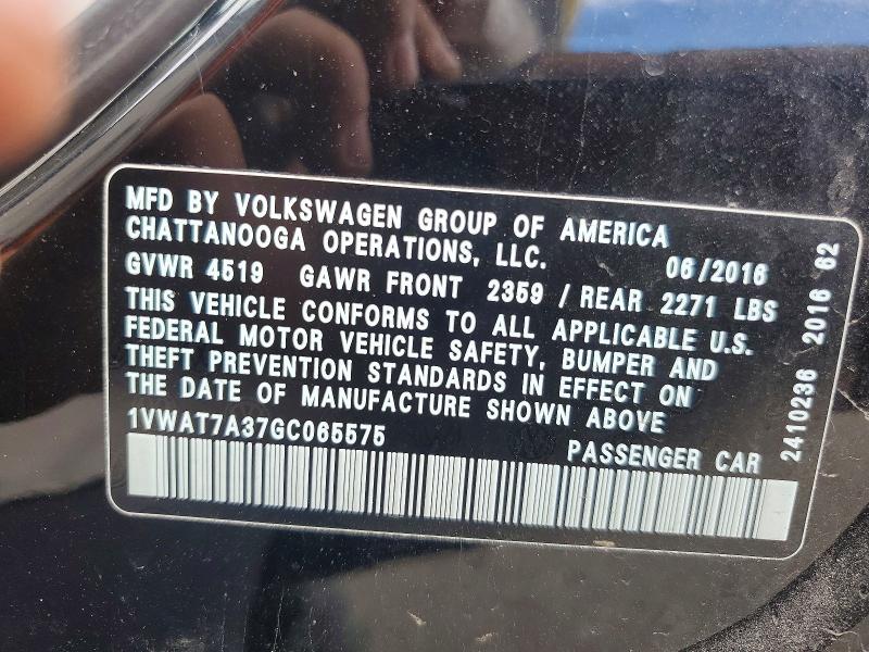 Aukcja sprzedaży 2016 Volkswagen Passat, vin: 1VWAT7A37GC065575, numer aukcji: 54422106