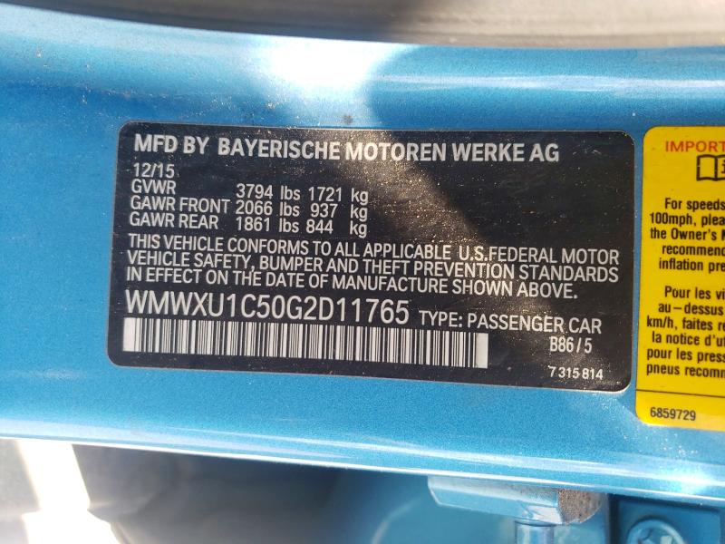 Продаж на аукціоні авто 2016 Mini Cooper, vin: WMWXU1C50G2D11765, номер лоту: 53469026