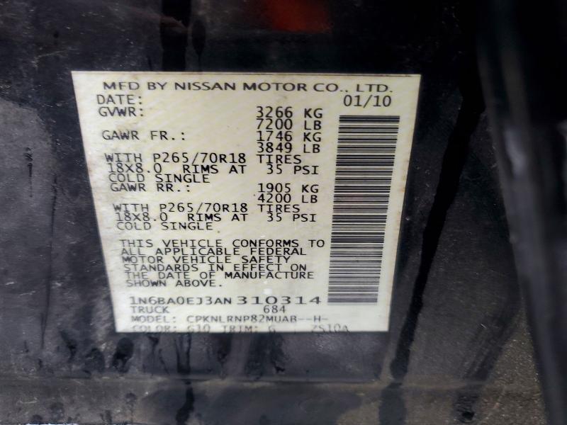 Aukcja sprzedaży 2010 Nissan Titan, vin: 1N6BA0EJ3AN310314, numer aukcji: 55232516