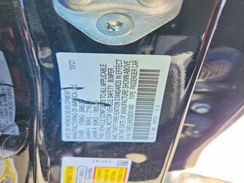 2022 Honda Civic მანქანა იყიდება აუქციონზე, vin: 19XFL2H82NE001480, აუქციონის ნომერი: 54556886