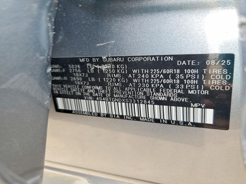 54600696 :رقم المزاد ، 4S4BTGNDXS3312845 vin ، 2025 Subaru Outback مزاد بيع