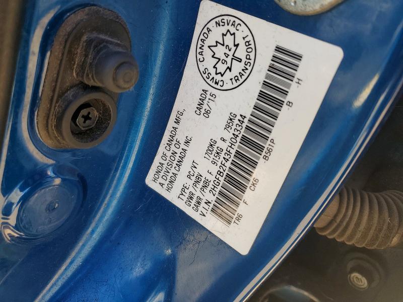 2015 Honda Civic მანქანა იყიდება აუქციონზე, vin: 2HGFB2F43FH043344, აუქციონის ნომერი: 54977056