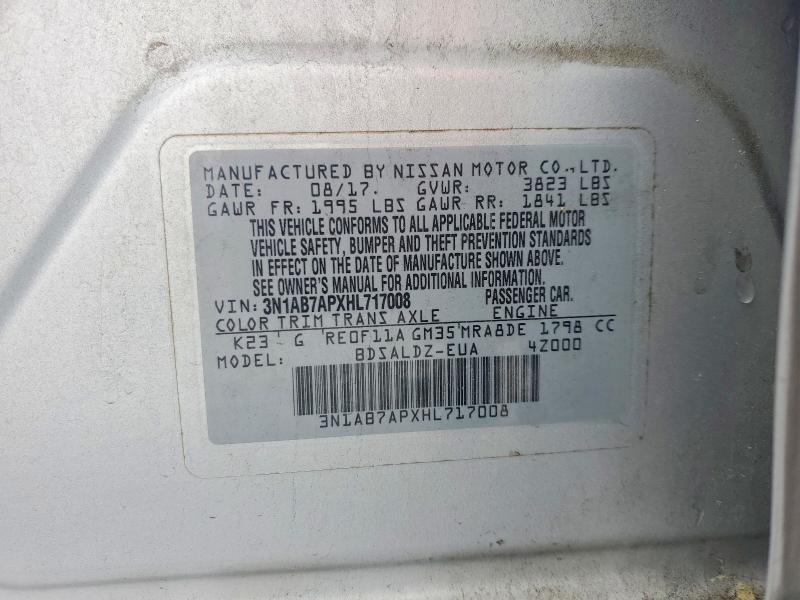 2017 Nissan Sentra მანქანა იყიდება აუქციონზე, vin: 3N1AB7APXHL717008, აუქციონის ნომერი: 50883146