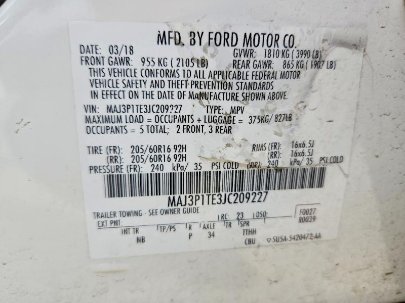 2018 Ford Ecosport მანქანა იყიდება აუქციონზე, vin: MAJ3P1TE3JC209227, აუქციონის ნომერი: 52951676