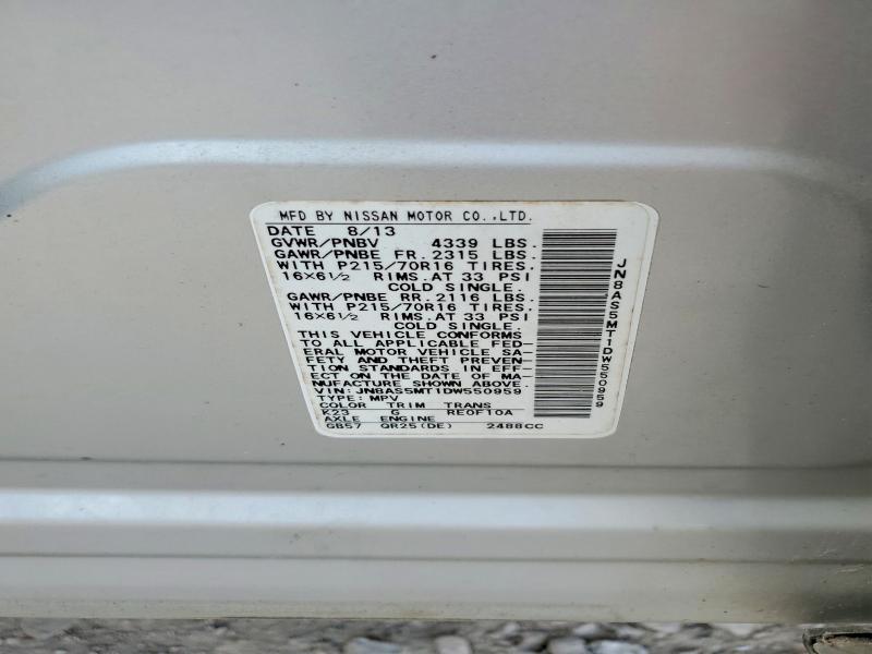 2013 Nissan Rogue მანქანა იყიდება აუქციონზე, vin: JN8AS5MT1DW550959, აუქციონის ნომერი: 55077936
