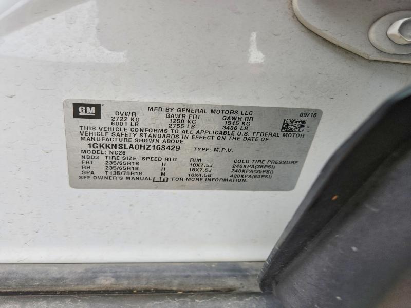 Aukcja sprzedaży 2017 Gmc Acadia, vin: 1GKKNSLA0HZ163429, numer aukcji: 54116096