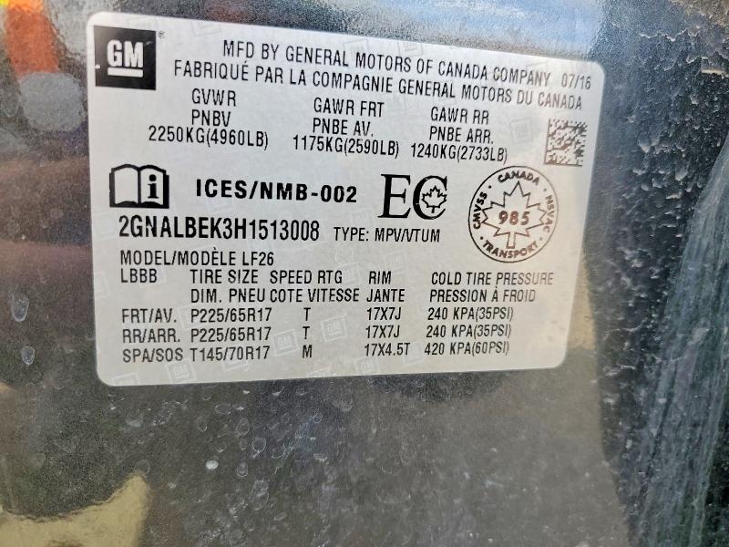 52722036 :رقم المزاد ، 2GNALBEK3H1513008 vin ، 2017 Chevrolet Equinox مزاد بيع