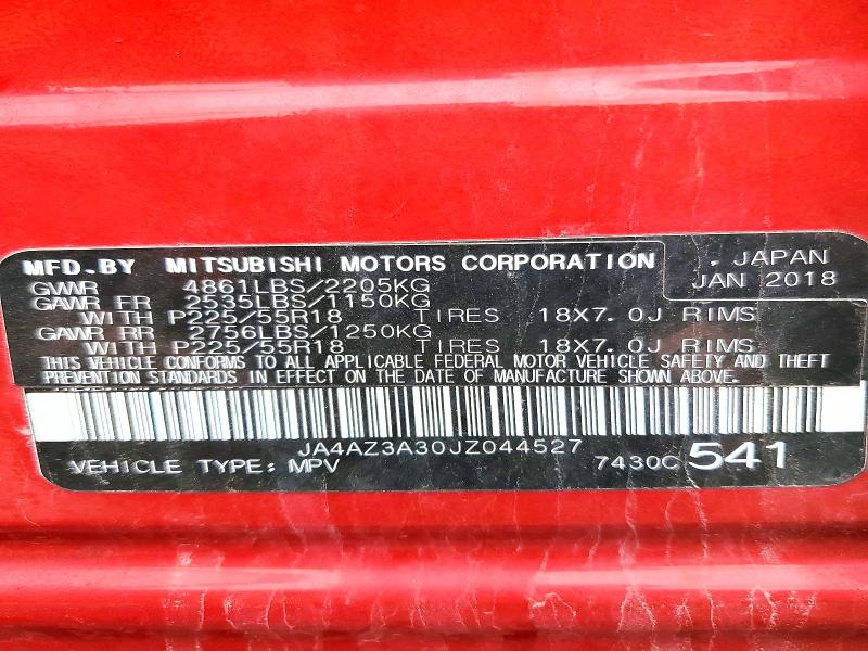 Продаж на аукціоні авто 2018 Mitsubishi Outlander, vin: JA4AZ3A30JZ044527, номер лоту: 53695436