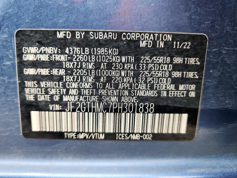 2023 Subaru Crosstrek მანქანა იყიდება აუქციონზე, vin: JF2GTHMC7PH301838, აუქციონის ნომერი: 53848966