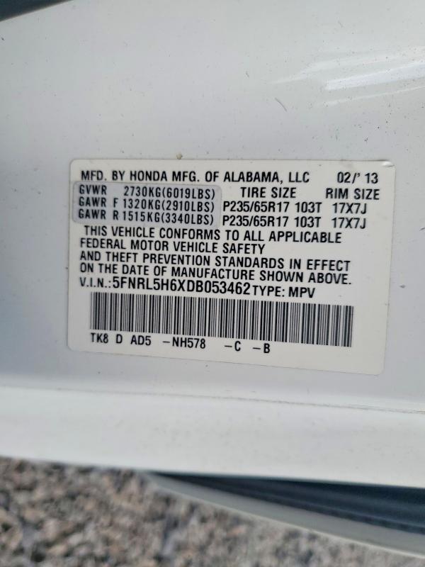 2013 Honda Odyssey მანქანა იყიდება აუქციონზე, vin: 5FNRL5H6XDB053462, აუქციონის ნომერი: 54075616