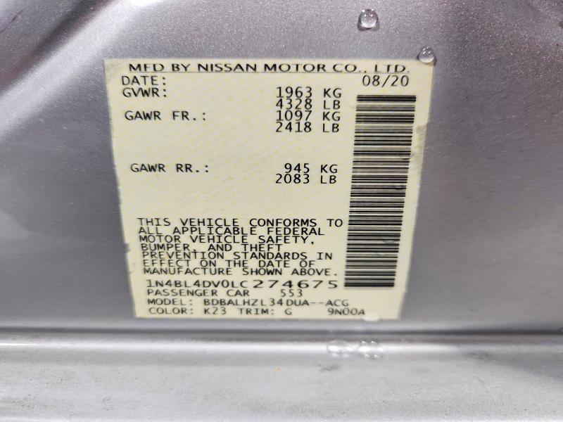 Aukcja sprzedaży 2020 Nissan Altima, vin: 1N4BL4DV0LC274675, numer aukcji: 54384806