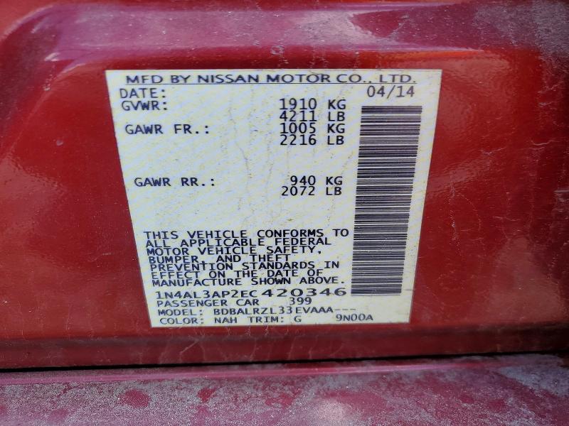 Aukcja sprzedaży 2014 Nissan Altima, vin: 1N4AL3AP2EC420346, numer aukcji: 52734616