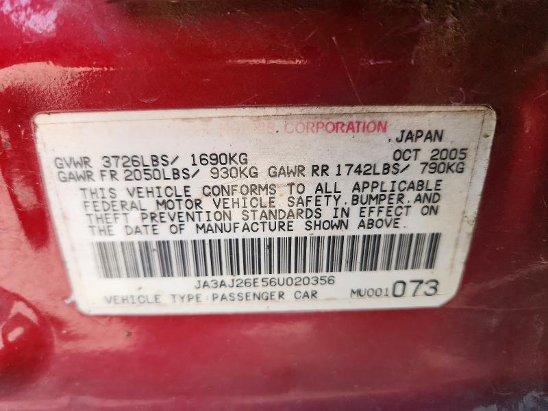 Aukcja sprzedaży 2006 Mitsubishi Lancer, vin: JA3AJ26E56U020356, numer aukcji: 55143006