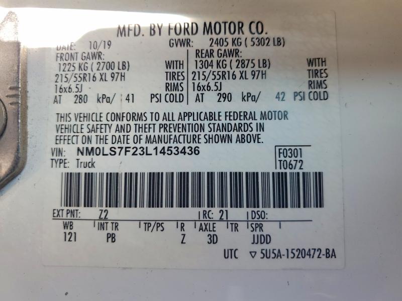 2020 Ford Transit Connect მანქანა იყიდება აუქციონზე, vin: NM0LS7F23L1453436, აუქციონის ნომერი: 58991856