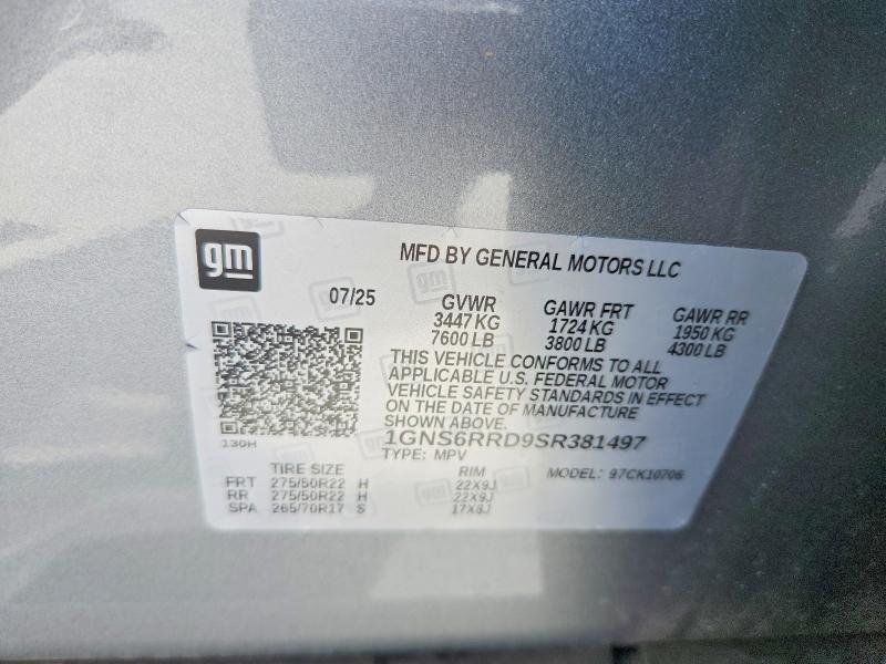 Aukcja sprzedaży 2025 Chevrolet Tahoe, vin: 1GNS6RRD9SR381497, numer aukcji: 52447206
