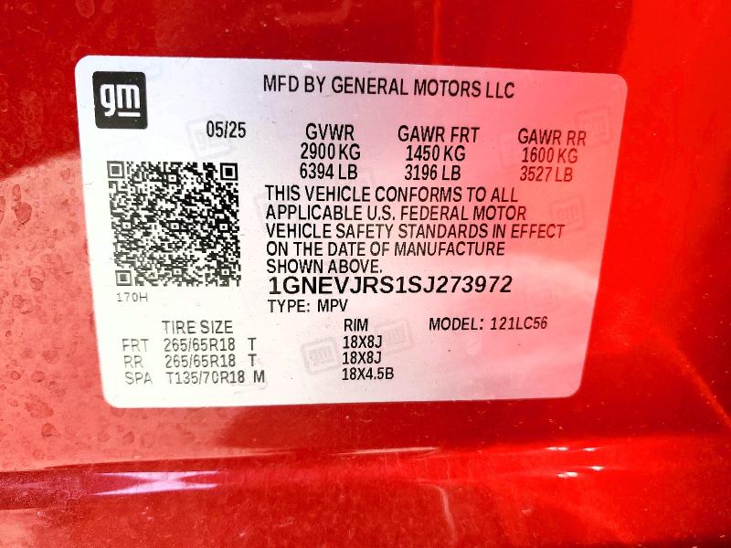 2025 Chevrolet Traverse მანქანა იყიდება აუქციონზე, vin: 1GNEVJRS1SJ273972, აუქციონის ნომერი: 52314866
