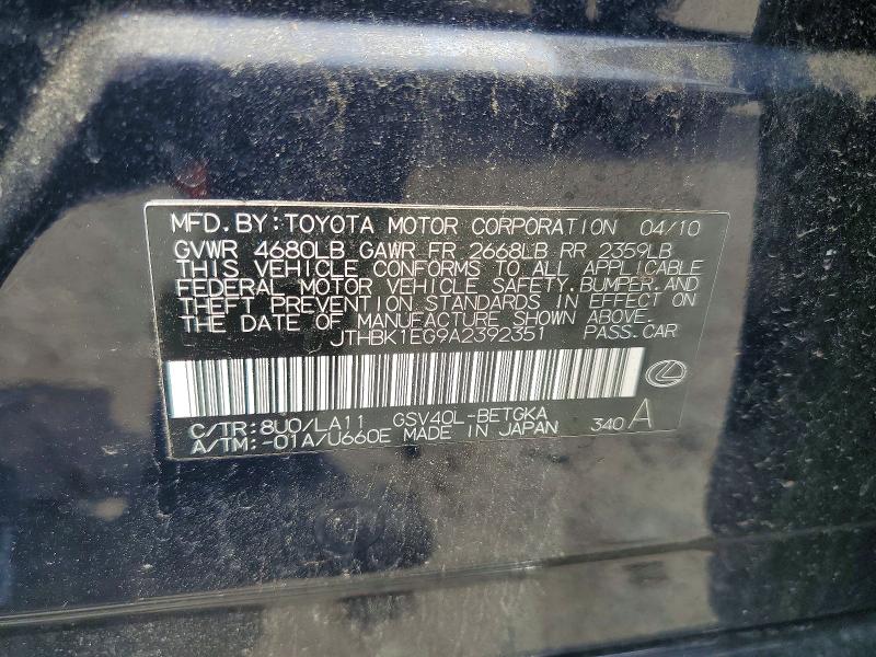 Aukcja sprzedaży 2010 Lexus Es, vin: JTHBK1EG9A2392351, numer aukcji: 52765716