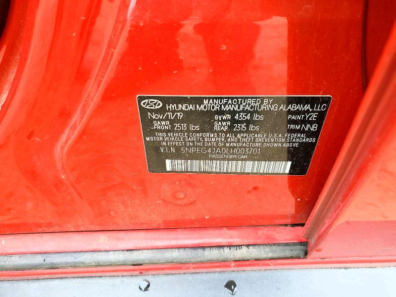 2020 Hyundai Sonata მანქანა იყიდება აუქციონზე, vin: 5NPEG4JA0LH003701, აუქციონის ნომერი: 54520156