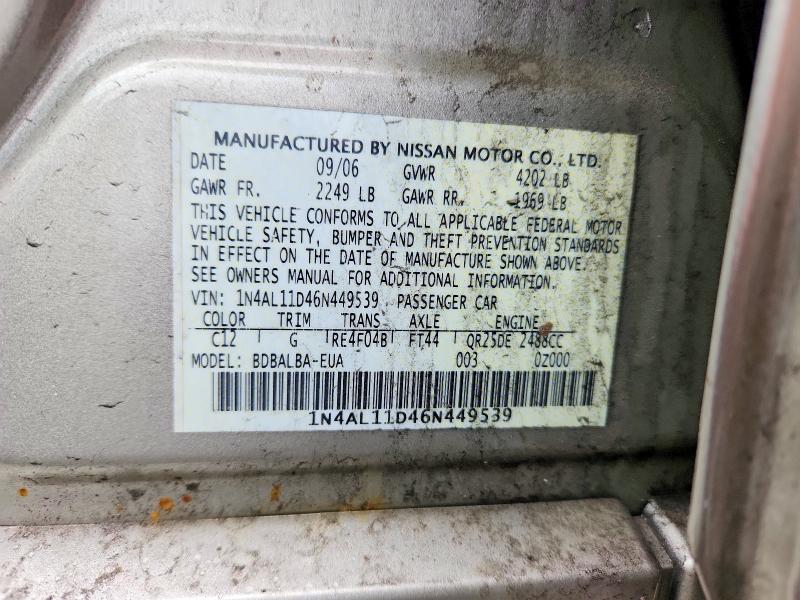 Продаж на аукціоні авто 2006 Nissan Altima, vin: 1N4AL11D46N449539, номер лоту: 52851666
