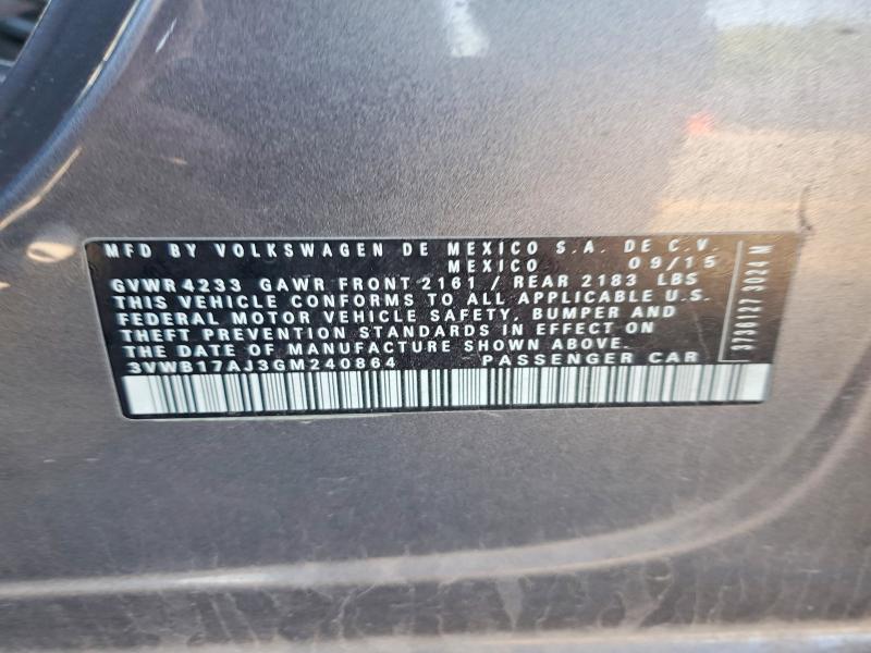 Aukcja sprzedaży 2016 Volkswagen Jetta, vin: 3VWB17AJ3GM240864, numer aukcji: 52030426