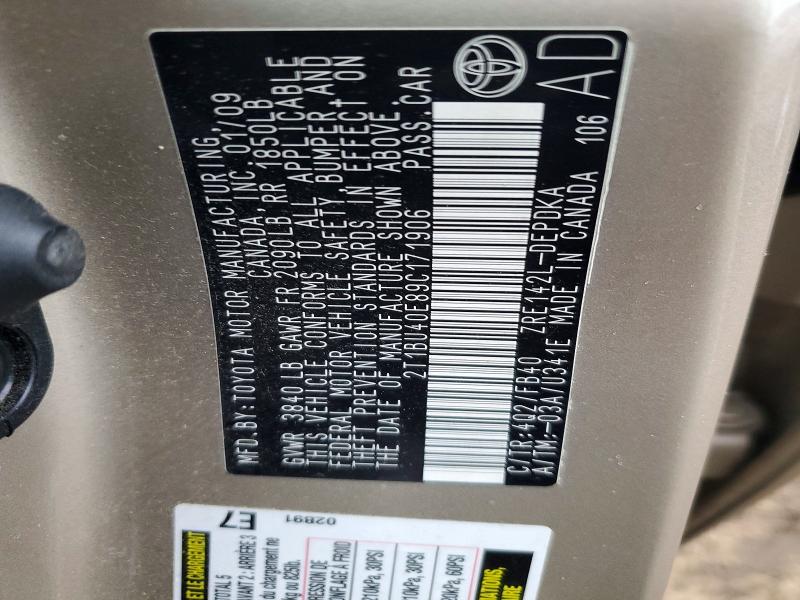 53556866 :رقم المزاد ، 2T1BU40E89C171906 vin ، 2009 Toyota Corolla مزاد بيع