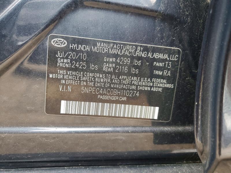Продажа на аукционе авто 2011 Hyundai Sonata, vin: 5NPEC4AC0BH110274, номер лота: 53561756