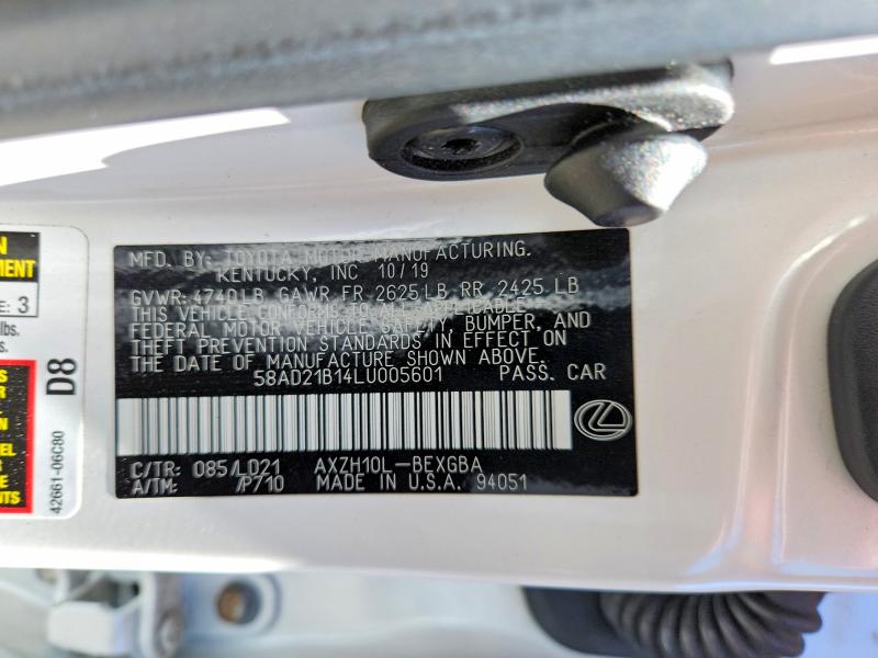 Продаж на аукціоні авто 2020 Lexus Es, vin: 58AD21B14LU005601, номер лоту: 52035876