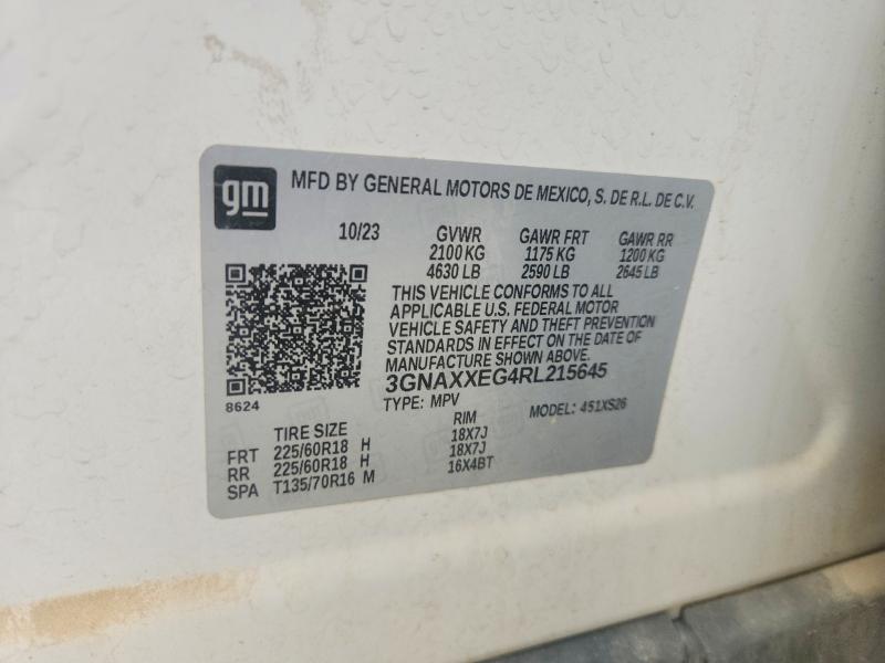 Aukcja sprzedaży 2024 Chevrolet Equinox, vin: 3GNAXXEG4RL215645, numer aukcji: 53287116
