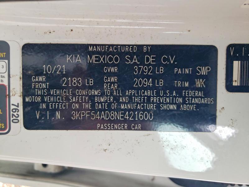Aukcja sprzedaży 2022 Kia Forte, vin: 3KPF54AD8NE421600, numer aukcji: 53115886