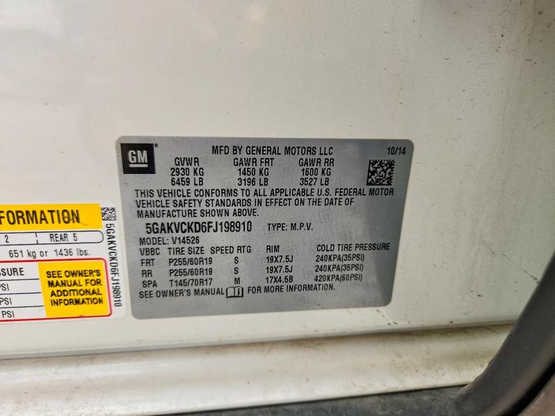 2015 Buick Enclave მანქანა იყიდება აუქციონზე, vin: 5GAKVCKD6FJ198910, აუქციონის ნომერი: 54066386