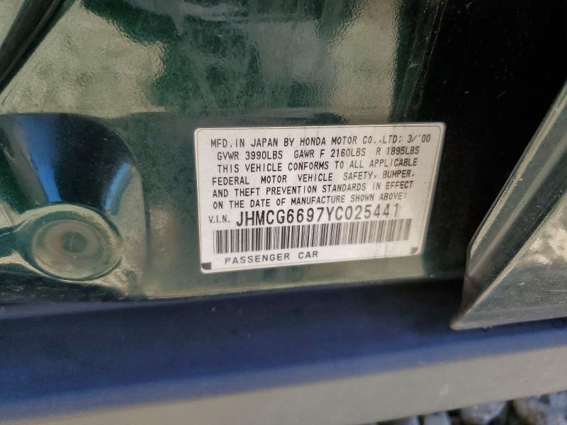 53816316 :رقم المزاد ، JHMCG6697YC025441 vin ، 2000 Honda Accord مزاد بيع