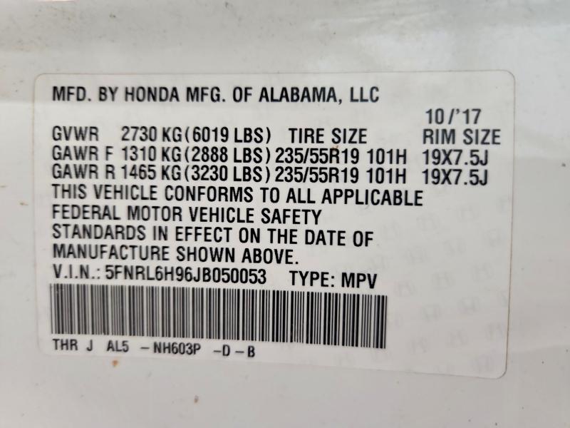 Aukcja sprzedaży 2018 Honda Odyssey, vin: 5FNRL6H96JB050053, numer aukcji: 53538586