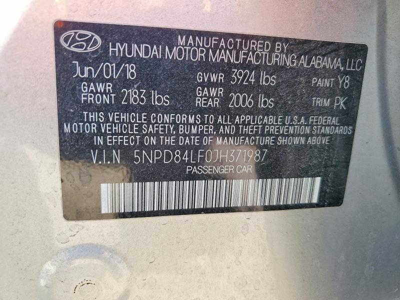 54093706 :رقم المزاد ، 5NPD84LF0JH371987 vin ، 2018 Hyundai Elantra مزاد بيع