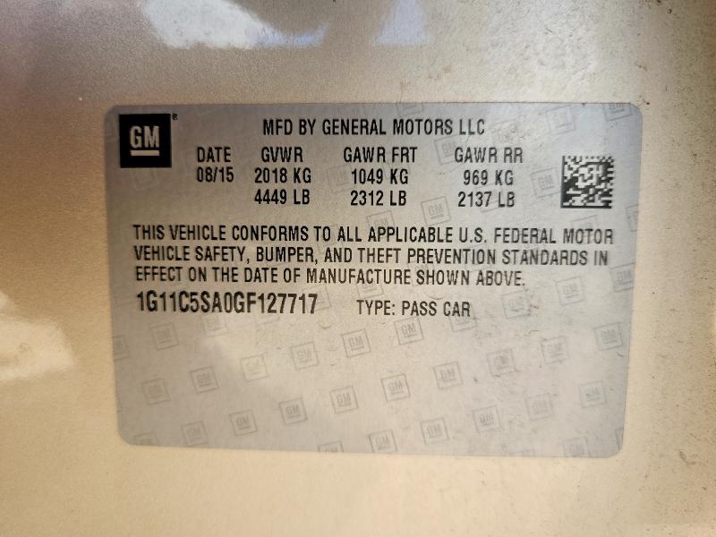 Продаж на аукціоні авто 2016 Chevrolet Malibu Limited, vin: 1G11C5SA0GF127717, номер лоту: 52700966